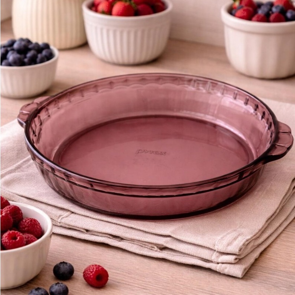Vintage Pyrex #229 Cranberry Glass Pie Plate
